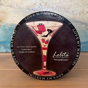 LOLITA Glassware hand painted Shopoholic Martini glass, 10 oz, NWT